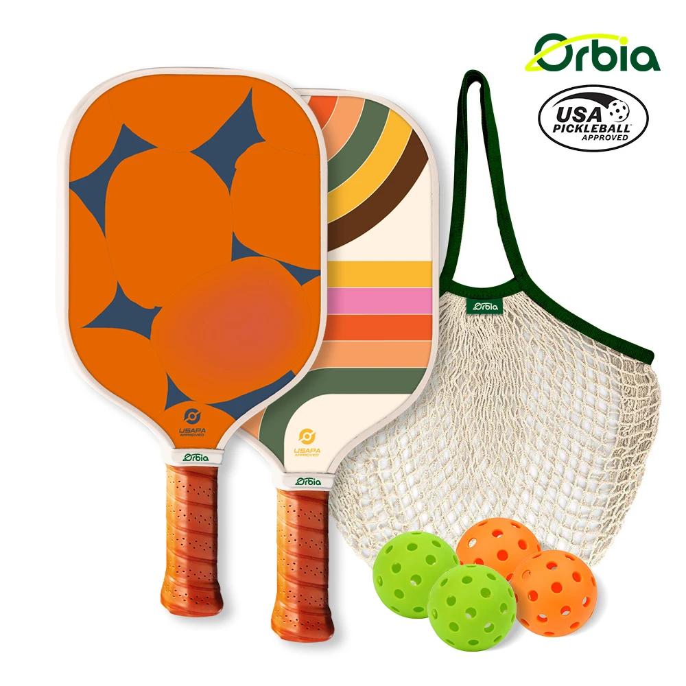 Orbia 스포츠 피클볼 패들 세트, 2 패들, 4 피클볼 및 캐리 네트 백, USAPA 승인, 유리 섬유 표면 라켓